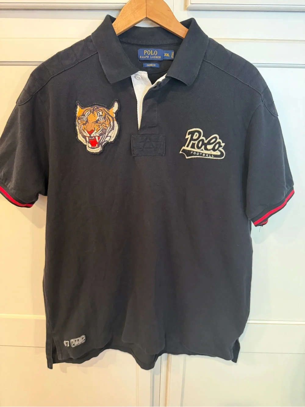 Ralph Lauren Black Polo with Tiger Patch and Red Trim